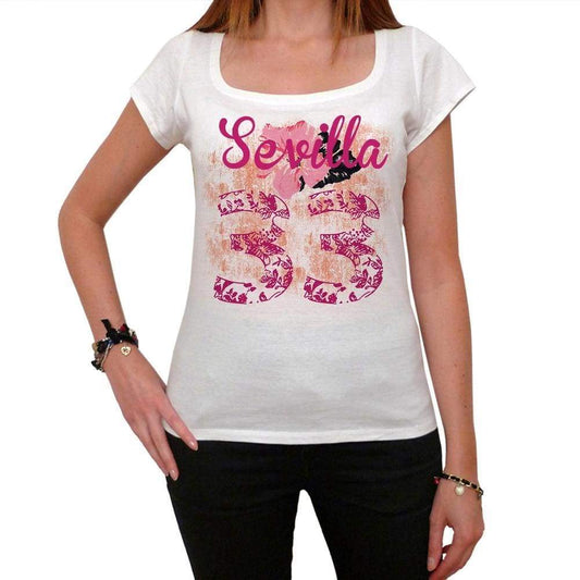 33 Sevilla City With Number Womens Short Sleeve Round White T-Shirt 00008 - Casual