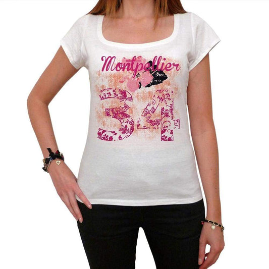 34 Montpellier City With Number Womens Short Sleeve Round White T-Shirt 00008 - Casual