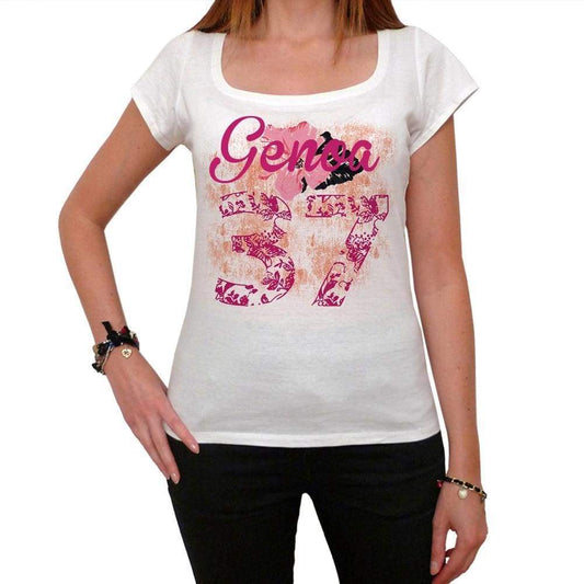 37 Genoa City With Number Womens Short Sleeve Round White T-Shirt 00008 - Casual
