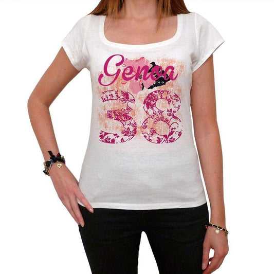38 Genoa City With Number Womens Short Sleeve Round White T-Shirt 00008 - Casual