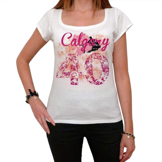 40 Calgary City With Number Womens Short Sleeve Round White T-Shirt 00008 - White / Xs - Casual