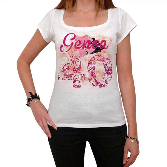 40 Genoa City With Number Womens Short Sleeve Round White T-Shirt 00008 - White / Xs - Casual
