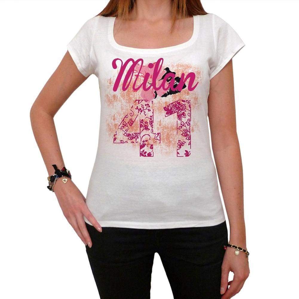 41 Milan City With Number Womens Short Sleeve Round White T-Shirt 00008 - White / Xs - Casual