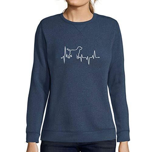 Ultrabasic - Femme Graphique Dog Lover Heartbeat Sweatshirt Action de Grâces Xmas Cadeau Idées Tee Gris Chiné Denim