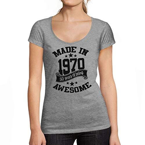Ultrabasic - Tee-Shirt Femme Col Rond Décolleté Made in 1970 Idée Cadeau T-Shirt pour Le 50e Anniversaire Gris Chiné