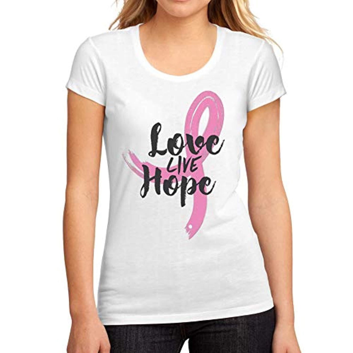 T-Shirt Graphique Femme Fight Cancer Love Live Hope <span>Blanc</span>