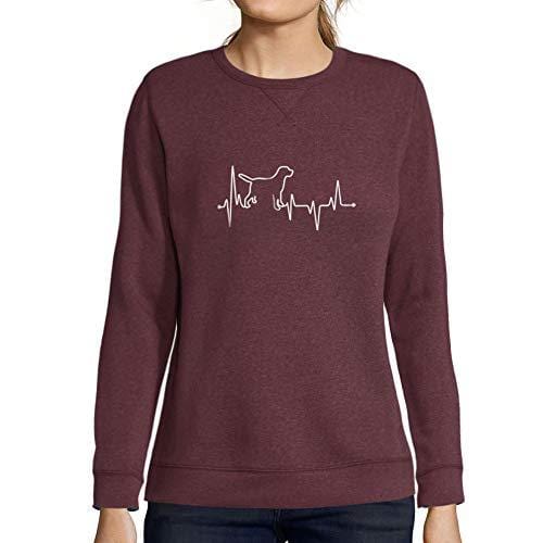 Ultrabasic - Femme Graphique Dog Lover Heartbeat Sweatshirt Action de Grâces Xmas Cadeau Idées Tee Gris Chiné Bordeaux