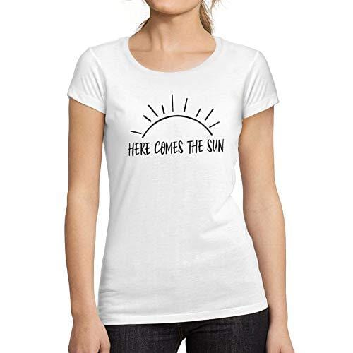 Ultrabasic - Tee-Shirt Femme col Rond Décolleté Here Comes The Sun Blanc