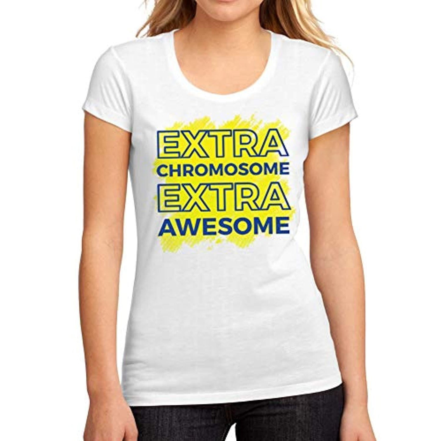 T-Shirt Graphique Femme Syndrome de Down Extra Chromosome Extra Awesome <span>Blanc</span>