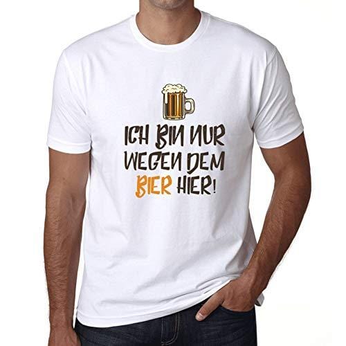 Ultrabasic - Homme T-Shirt Graphique Ich Bin Nur Wegen dem Bier Hier Blanc
