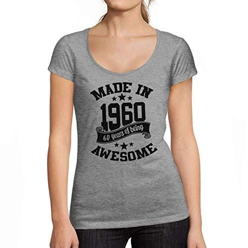 Ultrabasic - Tee-Shirt Femme Col Rond Décolleté Made in 1960 Idée Cadeau T-Shirt pour Le 60e Anniversaire Gris Chiné