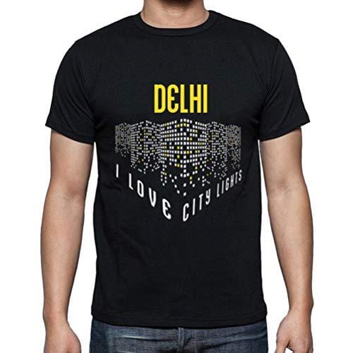 Ultrabasic - Homme T-Shirt Graphique J'aime Delhi Lumières Noir Profond
