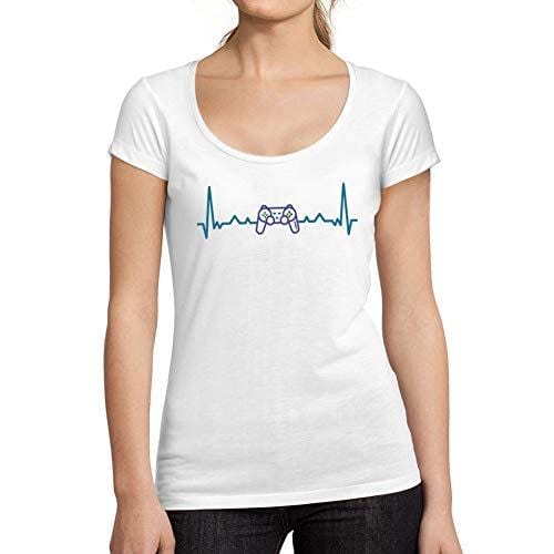 Ultrabasic - Tee-Shirt Femme Gaming Geek Battement de Coeur T-Shirt Esports Cadeau Imprimé Tée-Shirt Blanc