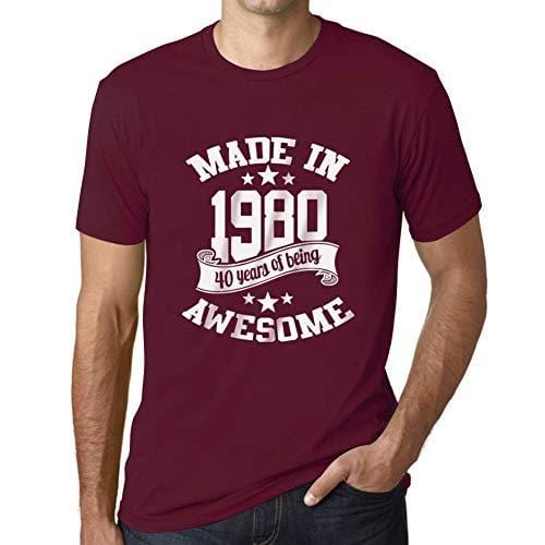 Ultrabasic - Homme T-Shirt Graphique Made in 1980 Idée Cadeau T-Shirt pour Le 40e Anniversaire Bordeaux