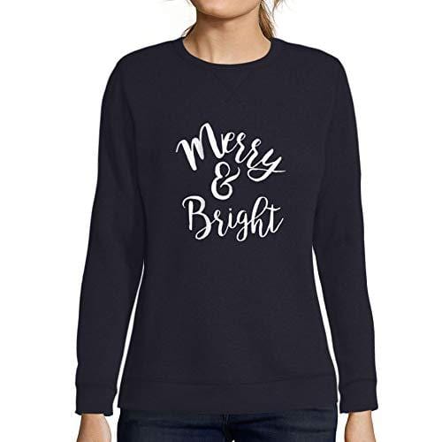 Ultrabasic - Femme Imprimé Graphique Sweat-Shirt Merry and Bright Noël Mignon Idées Cadeaux French Marine