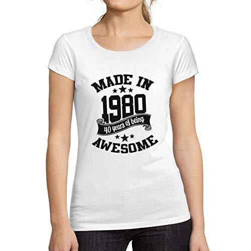 Ultrabasic - T-Shirt Donna Girocollo Made in 1980 Idée Cadeau T-Shirt pour Le 40e Anniversaire Blanc