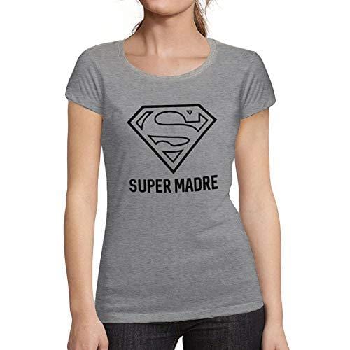 Ultrabasic - Tee-Shirt Femme Manches Courtes Super Madre T-Shirt Cadeau Idées Tee Gris Chiné