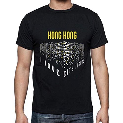 Ultrabasic - Homme T-Shirt Graphique J'aime Hong Kong Lumières Noir Profond