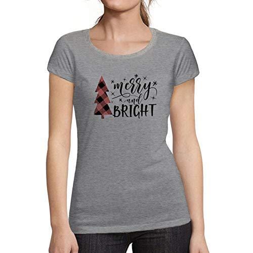 Ultrabasic - Femme Graphique Merry and Bright Christmas T-Shirt Action de Grâces Xmas Cadeau Idées Tee Gris Chiné