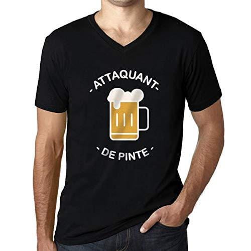 Men's Vintage Tee Shirt Graphic V-Neck T Shirt Attaquant de Pinte Noir Profond