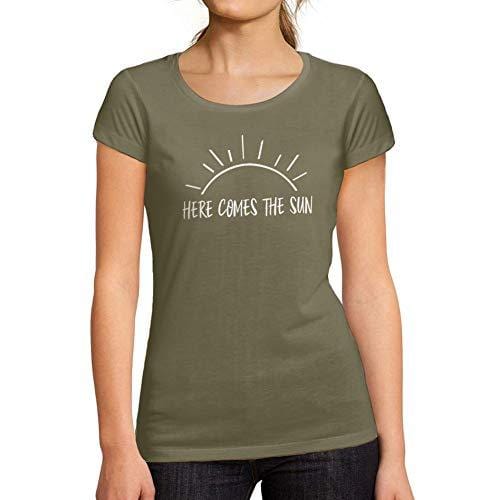 Ultrabasic - Tee-Shirt Femme col Rond Décolleté Here Comes The Sun Kaki