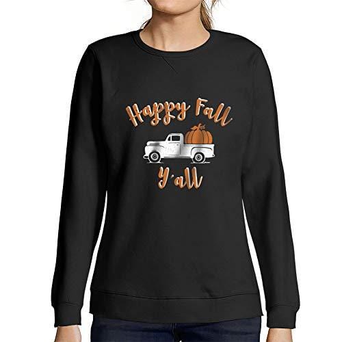 Ultrabasic - Femme Imprimé Graphique Sweat-Shirt Happy Fall Y'all Pumpkin Truck Noir Profond