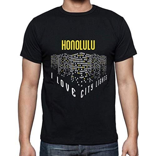 Ultrabasic - Homme T-Shirt Graphique J'aime Honolulu Lumières Noir Profond