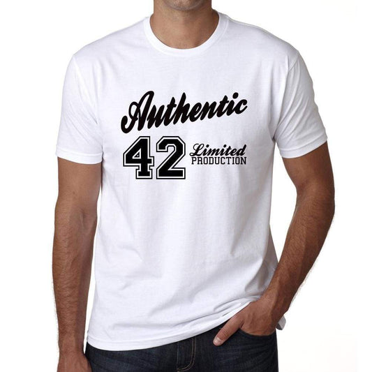 42 Authentic White Mens Short Sleeve Round Neck T-Shirt 00123 - White / L - Casual