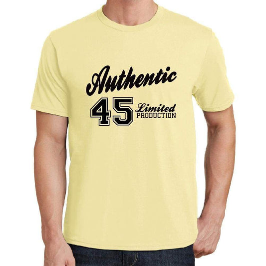 45 Authentic Yellow Mens Short Sleeve Round Neck T-Shirt - Yellow / S - Casual