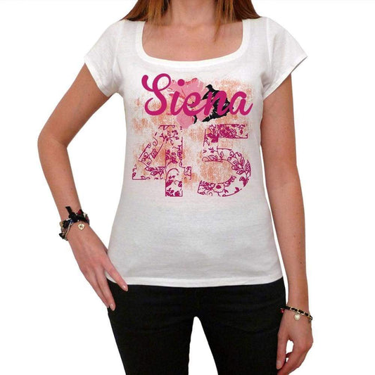 45 Siena City With Number Womens Short Sleeve Round White T-Shirt 00008 - White / Xs - Casual