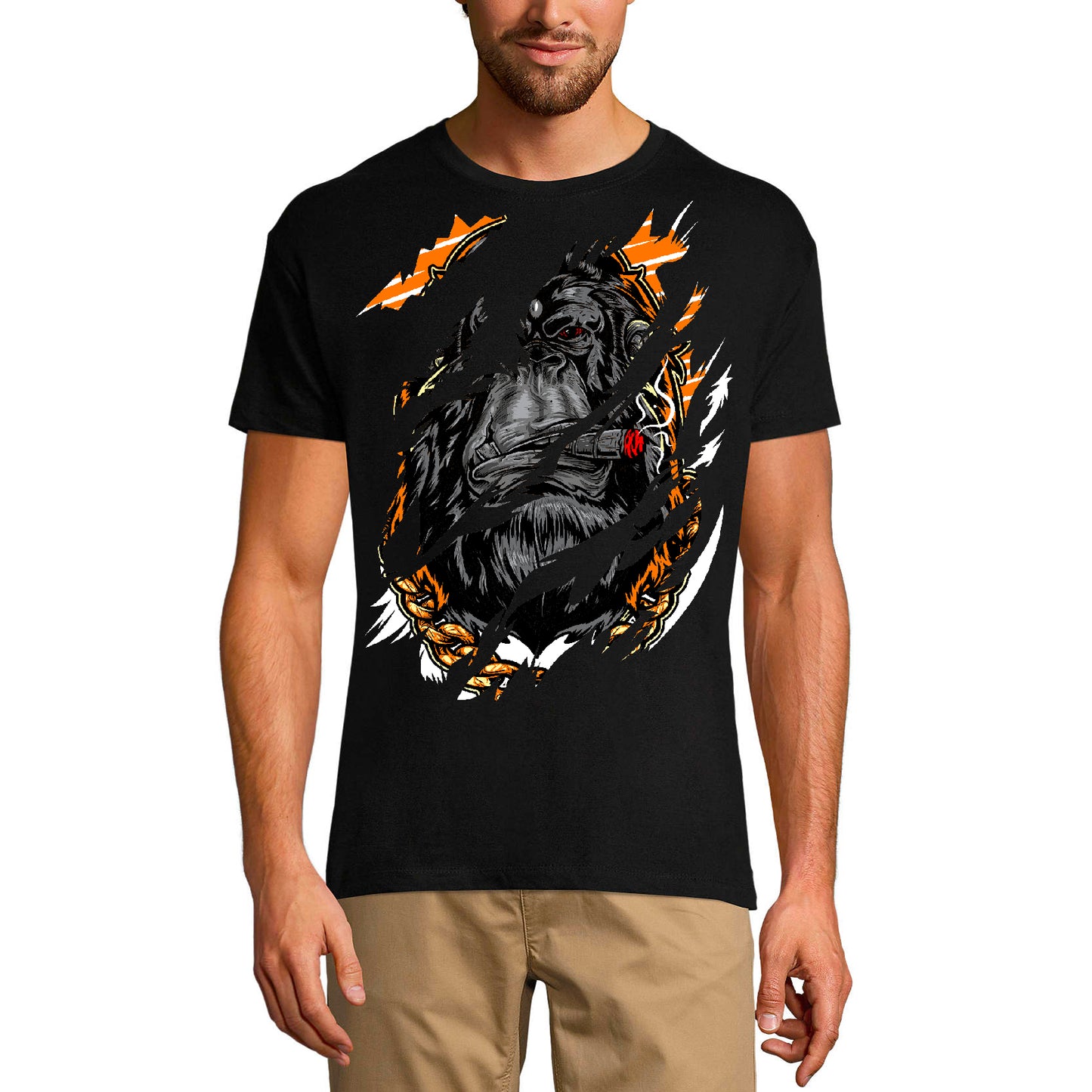ULTRABASIC T-shirt déchiré pour hommes Smoking Gorilla Strength - Chemise pour hommes