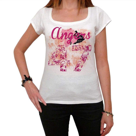 47 Angers City With Number Womens Short Sleeve Round White T-Shirt 00008 - White / Xs - Casual