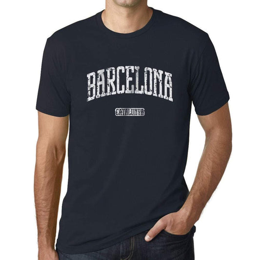 Ultrabasic - Homme T-Shirt Graphique Barcelona Catalunya Lettres Imprimées Marine