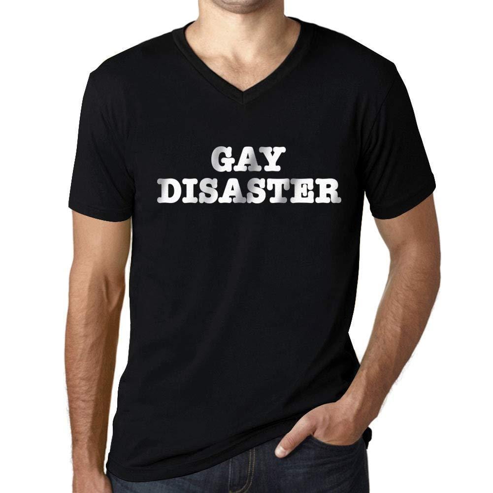 Homme Graphique Col V Tee Shirt LGBT Gay Disaster Noir Profond