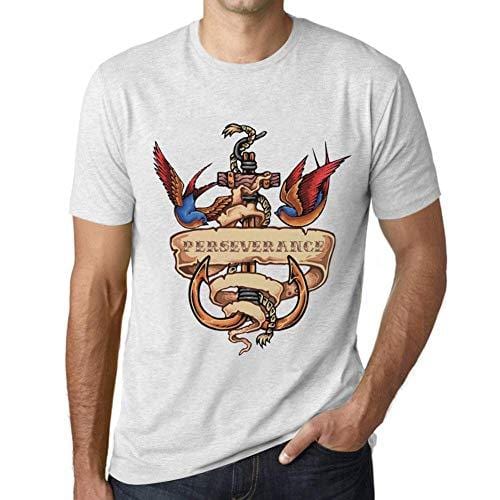 Ultrabasic - Homme T-Shirt Graphique Anchor Tattoo Perseverance Blanc Chiné