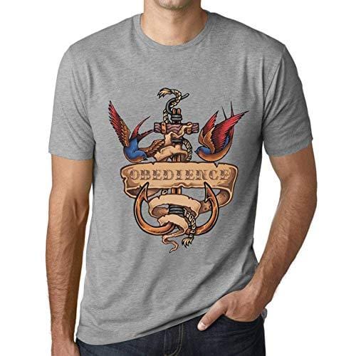 Ultrabasic - Homme T-Shirt Graphique Anchor Tattoo OBEDIENCE Gris Chiné