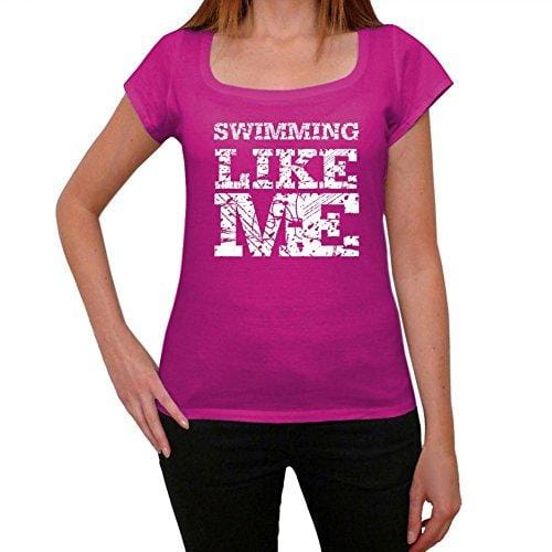 • SWIMMING Like Me, Rose , T-shirt Femme Manches Courtes Col Rond