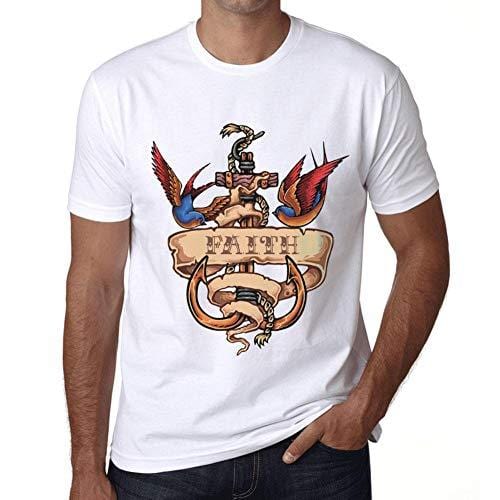 Ultrabasic - Homme T-Shirt Graphique Anchor Tattoo Faith Blanc