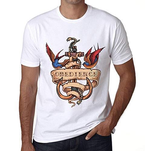 Ultrabasic - Homme T-Shirt Graphique Anchor Tattoo OBEDIENCE Blanc