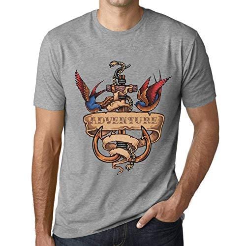 Ultrabasic - Homme T-Shirt Graphique Anchor Tattoo Adventure Gris Chiné