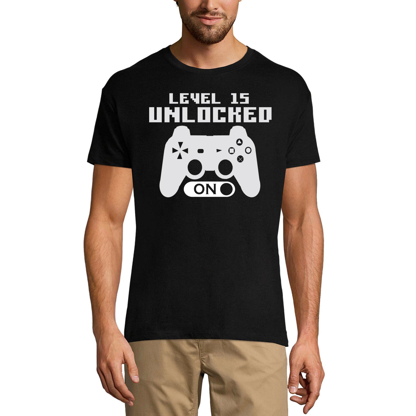 ULTRABASIC Men's Gaming T-Shirt Level 15 Unlocked - Game Mode On - Gamer Shirt