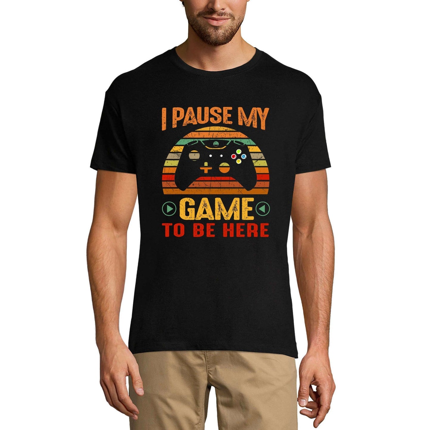 ULTRABASIC Men's T-Shirt Gaming I Pause My Game to be Here - Retro Humor Gamer Tee Shirt