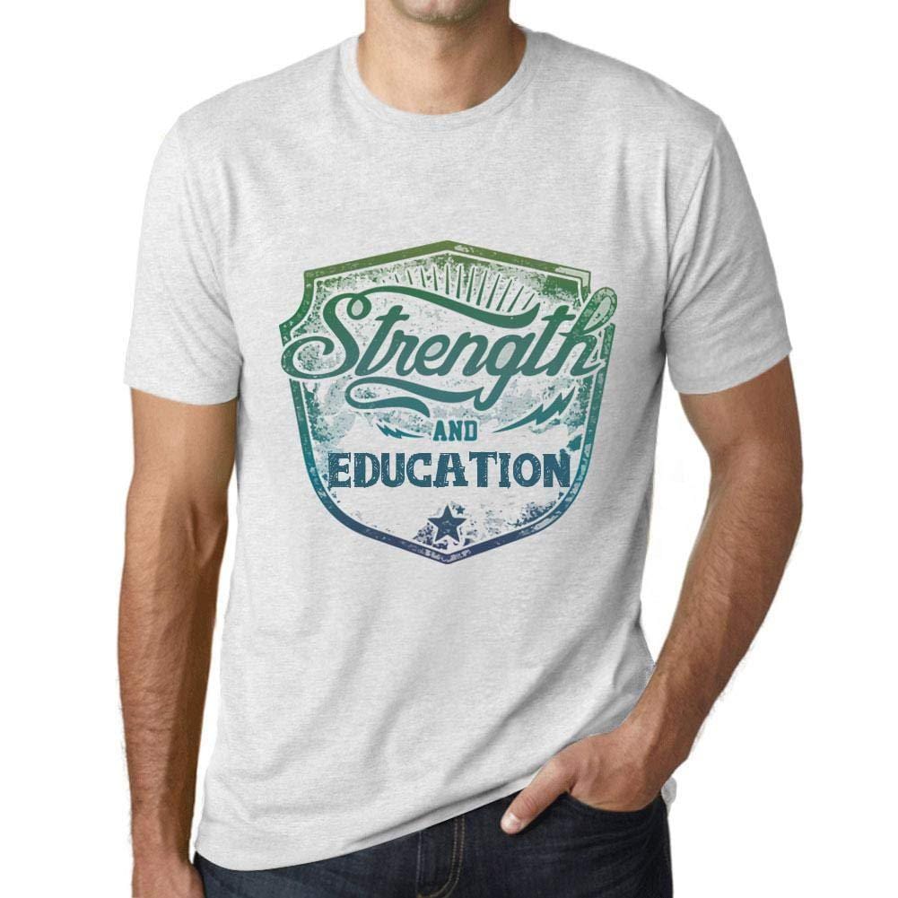 Homme T-Shirt Graphique Imprimé Vintage Tee Strength and Education Blanc Chiné