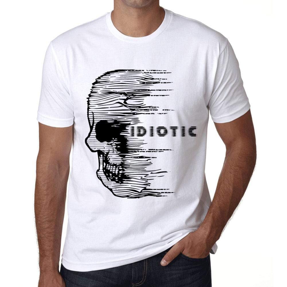 Homme T-Shirt Graphique Imprimé Vintage Tee Anxiety Skull IDIOTIC Blanc