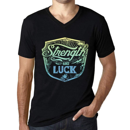 Homme T Shirt Graphique Imprimé Vintage Col V Tee Strength and Luck Noir Profond