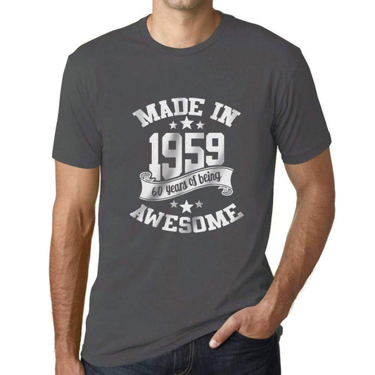 Ultrabasic - Homme T-Shirt Graphique Made in 1959 Awesome 60ème Anniversaire Gris Souris