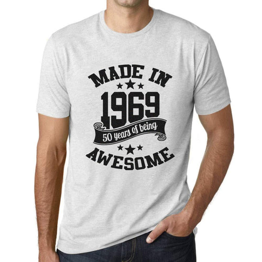 Ultrabasic - Homme T-Shirt Graphique Made in 1969 Awesome 50ème Anniversaire Blanc Chiné