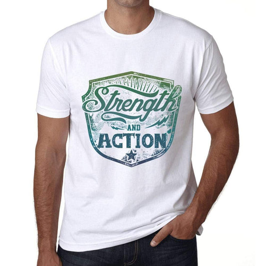Homme T-Shirt Graphique Imprimé Vintage Tee Strength and Action Blanc