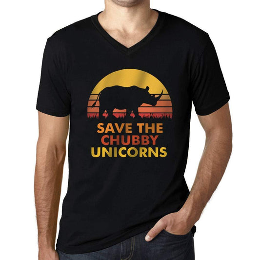 Homme Graphique Col V Tee Shirt Save The Chubby Unicorn Noir Profond