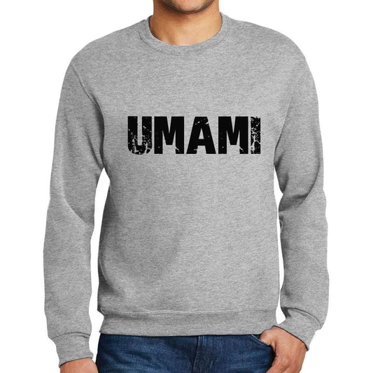 Ultrabasic Homme Imprimé Graphique Sweat-Shirt Popular Words UMAMI Gris Chiné